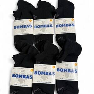 6 Pack Bombas Ankle Black Athletic Socks Unisex Size Large